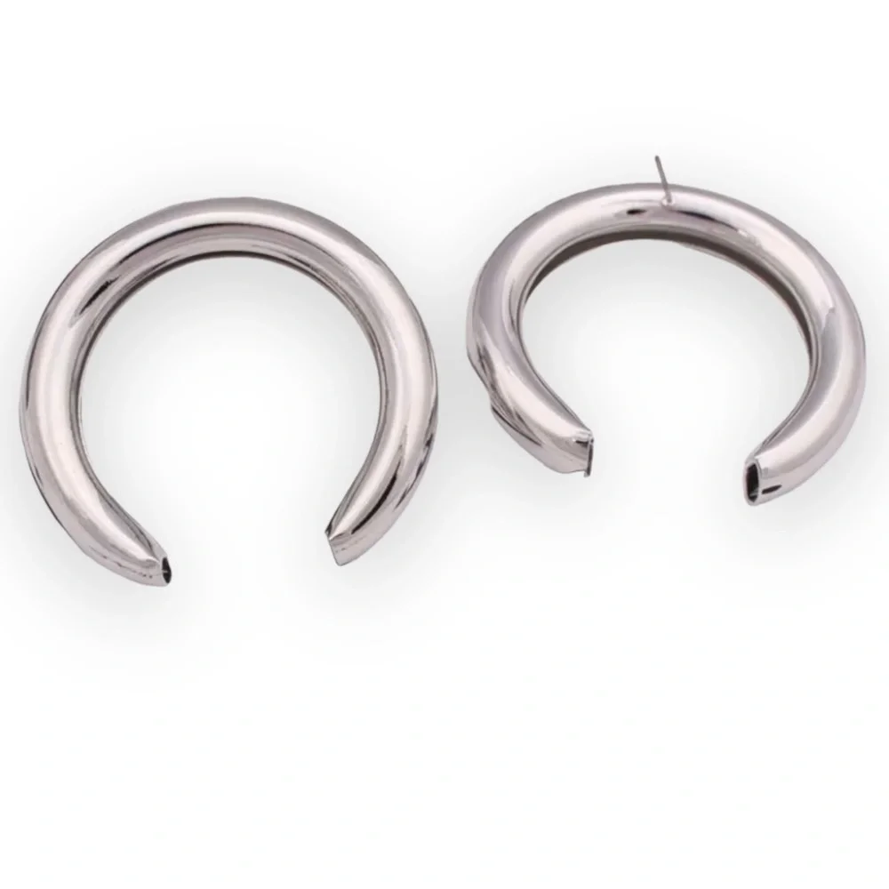 Large thick silver crescent 🌙 moon hoop earrings - Picture 5 of 5